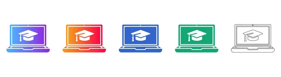 E Learning and Digital Course Icon Set Stock Illustration
