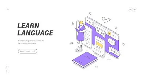 E-learning and distance education service isometric banner template. Vector i Stock Illustration