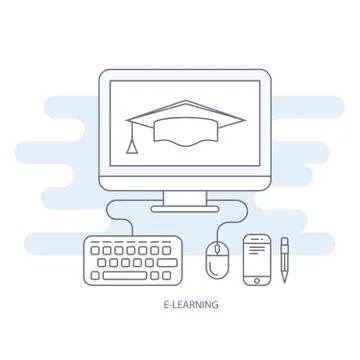 E-learning and e-education icon - distant education and examination concept Stock Illustration