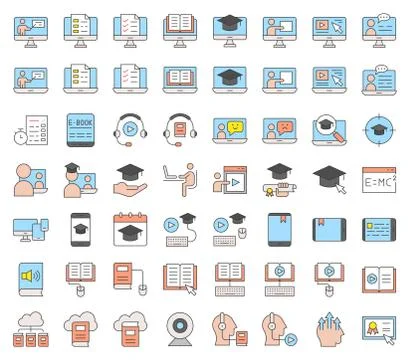 E learning and educated online icon set, filled icon editable stroke Stock Illustration