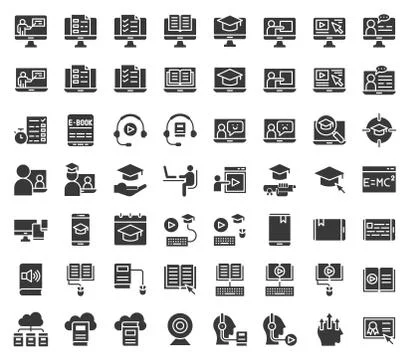 E learning and educated online icon set, solid or glyph design Stock Illustration