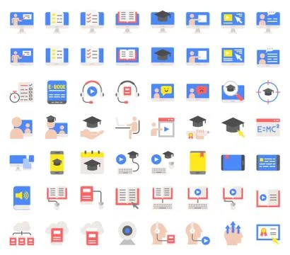 E learning and educated online icon set, flat design Stock Illustration