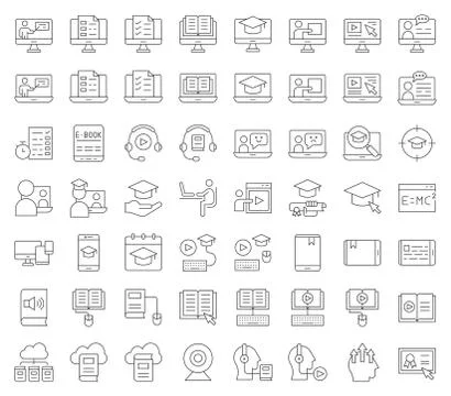 E learning and educated online icon set, outline editable stroke Stock Illustration