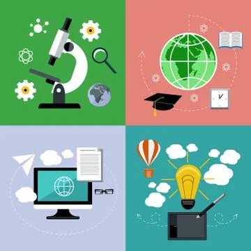 E learning and online education icons set Illustrazione stock