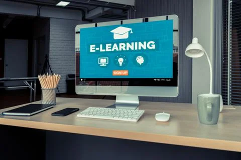 E-learning and Online Education for Student and University Concept. Stock Illustration