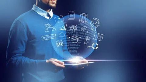 E learning and technology connect through digital tools and user interaction in Stock Photos