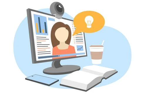 E-learning and training by online webinar training, tutorial podcast concept. Stock Illustration