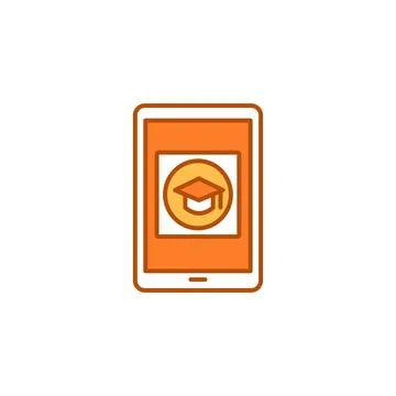 E-learning app in tablet color line icon. Online education website concept. Stock Illustration