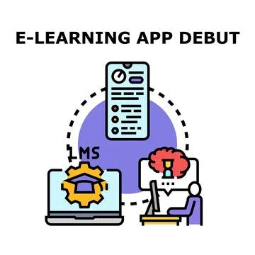 E learning application debut for online education system Stock Illustration