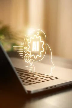 E learning with artificial intelligence support in a modern office setting Stock Photos