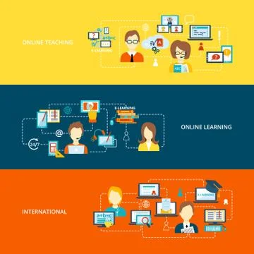 E-learning banner flat Stock Illustration