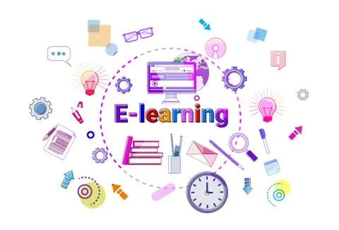 E-learning Banner Online Education Elearning Network Concept Illustrazione stock