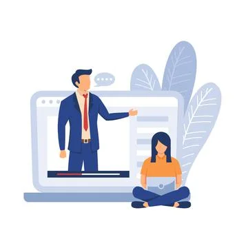 E-learning banner. Online education, home schooling. Modern workplace, man te Stock Illustration
