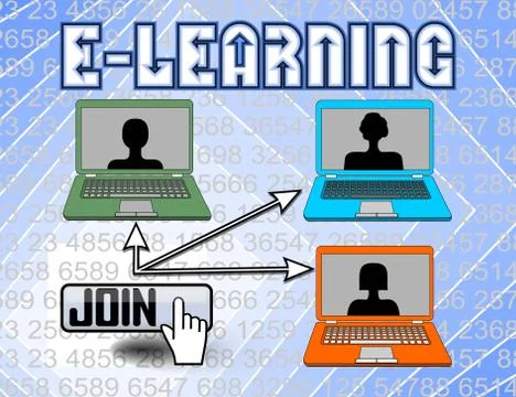 E-learning billboard with laptop and button join. Modern way of study Stock Illustration
