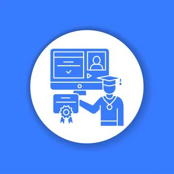 E-learning black glyph icon. Online education website concept. Study program, 스톡 일러스트