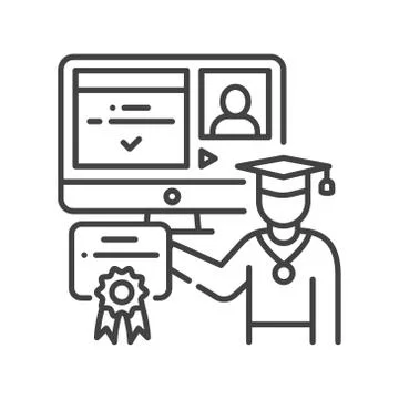 E-learning black line icon. Online education website concept. Study program,  Illustrazione stock