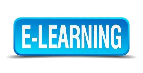 E-learning blue 3d realistic square isolated button 스톡 일러스트