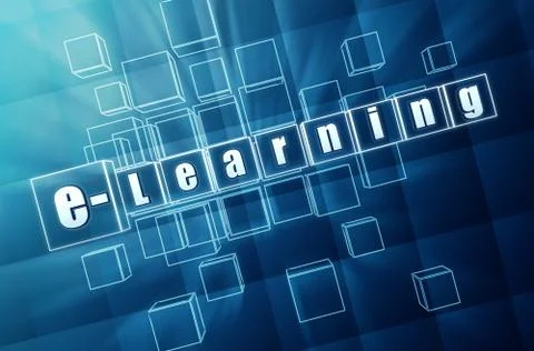 E-learning in blue glass blocks Stock Illustration