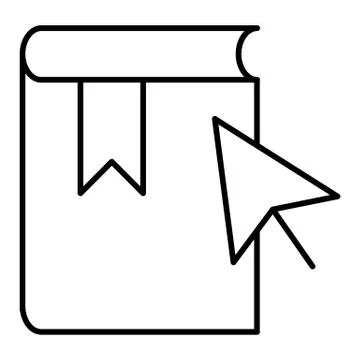 E-learning book line black icon. E-book vector icon and cursor. Outline design. Stock Illustration