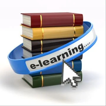 E-learning. books and mouse cursor on white background. Stock Illustration