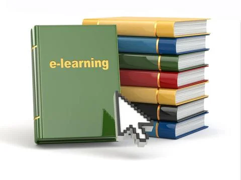 E-learning. Books and mouse cursor on white background. E-learning. Books ... 写真素材