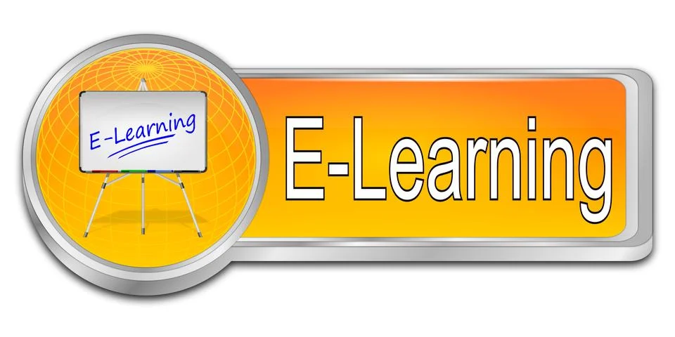 E-Learning Button - 3D illustration Ilustração Stock