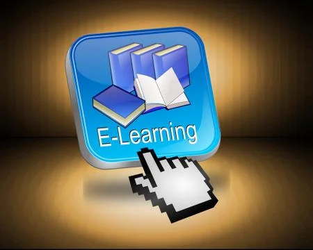 E-Learning Button with Cursor Stock Illustration