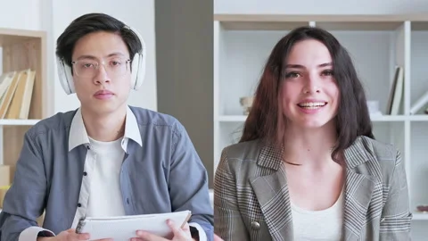 E-learning call language course student teacher Stock Footage 235148916