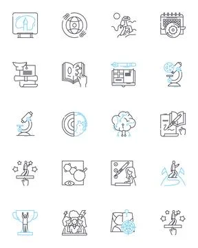 E-learning center linear icons set. Online, Interactive, Digital, Learning Illustrazione stock