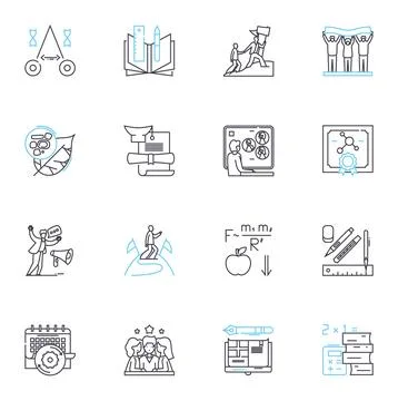 E-learning center linear icons set. Online, Interactive, Digital, Learning Stock Illustration