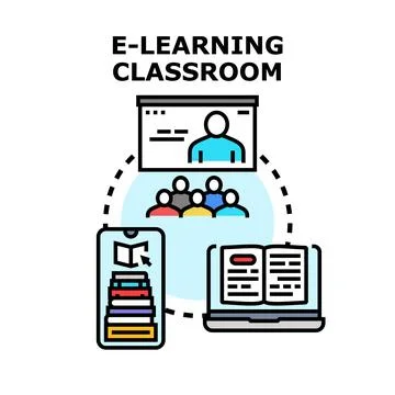E learning classroom global virtual education system concept Stock Illustration