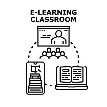 E learning classroom global virtual education system concept Stock Illustration