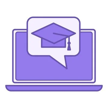 E Learning Color Icon. Vector Icon of Laptop and Graduation Hat. Online Edu.. Ilustración de archivo