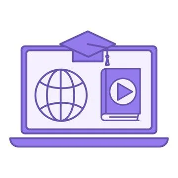 E Learning Color Icon. Vector Icon. Laptop, Graduation Hat, World Wide Web,.. 스톡 일러스트
