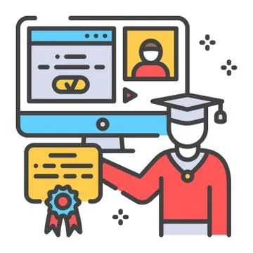 E-learning color line icon. Online education website concept. Study program,  Illustrazione stock