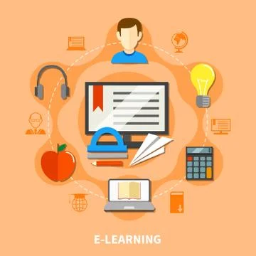 E Learning Colored Composition Stock Illustration