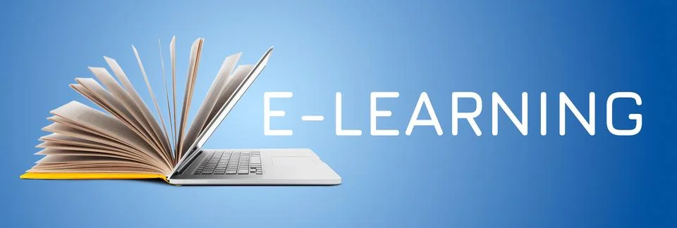 E learning combines technology and education for online learning experiences Stock Photos