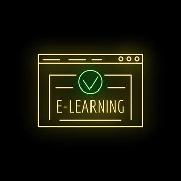 E learning complete online course glowing neon sign Stock Illustration