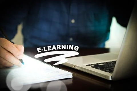 E-Learning computer and notebook - learning and education concept Stock Photos
