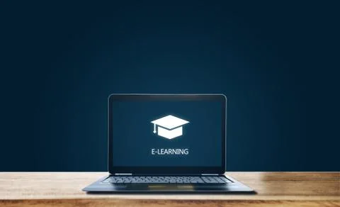 E-learning on computer laptop. Online education, e-learning and education media Stock Photos