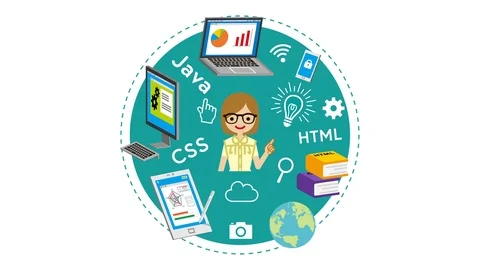 E-Learning Concept animation -  Female university student who wearing eyeglas Stock Footage 106876993