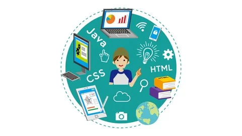E-Learning Concept animation -  Male university student who wearing cap Stock Footage 106876981
