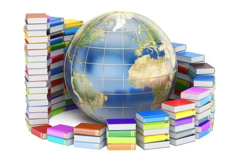 E-learning concept, Books with Globe. 3D rendering Stockillustratie