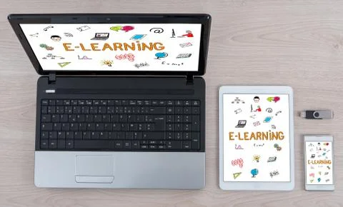 E-learning concept on different devices 스톡 사진