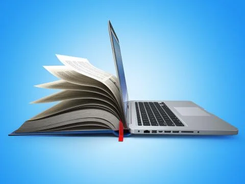 E-learning. Concept of education. Internet labrary. Book and Laptop. Stock Illustration