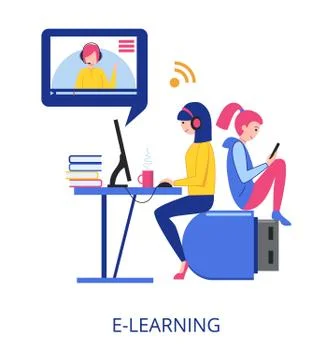 E-Learning concept, flat design vector illustration Illustrazione stock