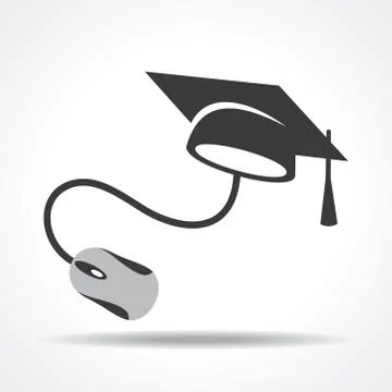 E-learning concept with graduation cap and computer mouse stock vector Stock Illustration