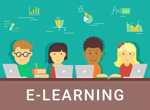 E-learning concept illustration of distance studying and education Stock Illustration