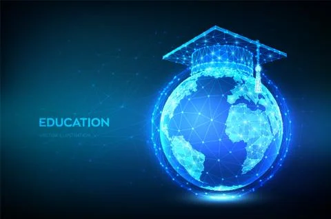E-learning concept. Innovative online education. Abstract Low Polygonal Gradu 스톡 일러스트