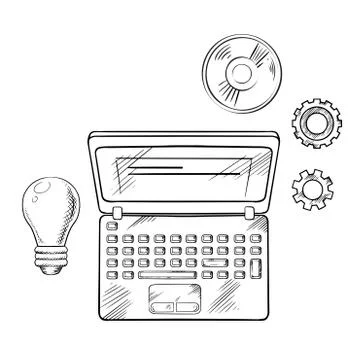 E-learning concept with laptop and idea Illustrazione stock